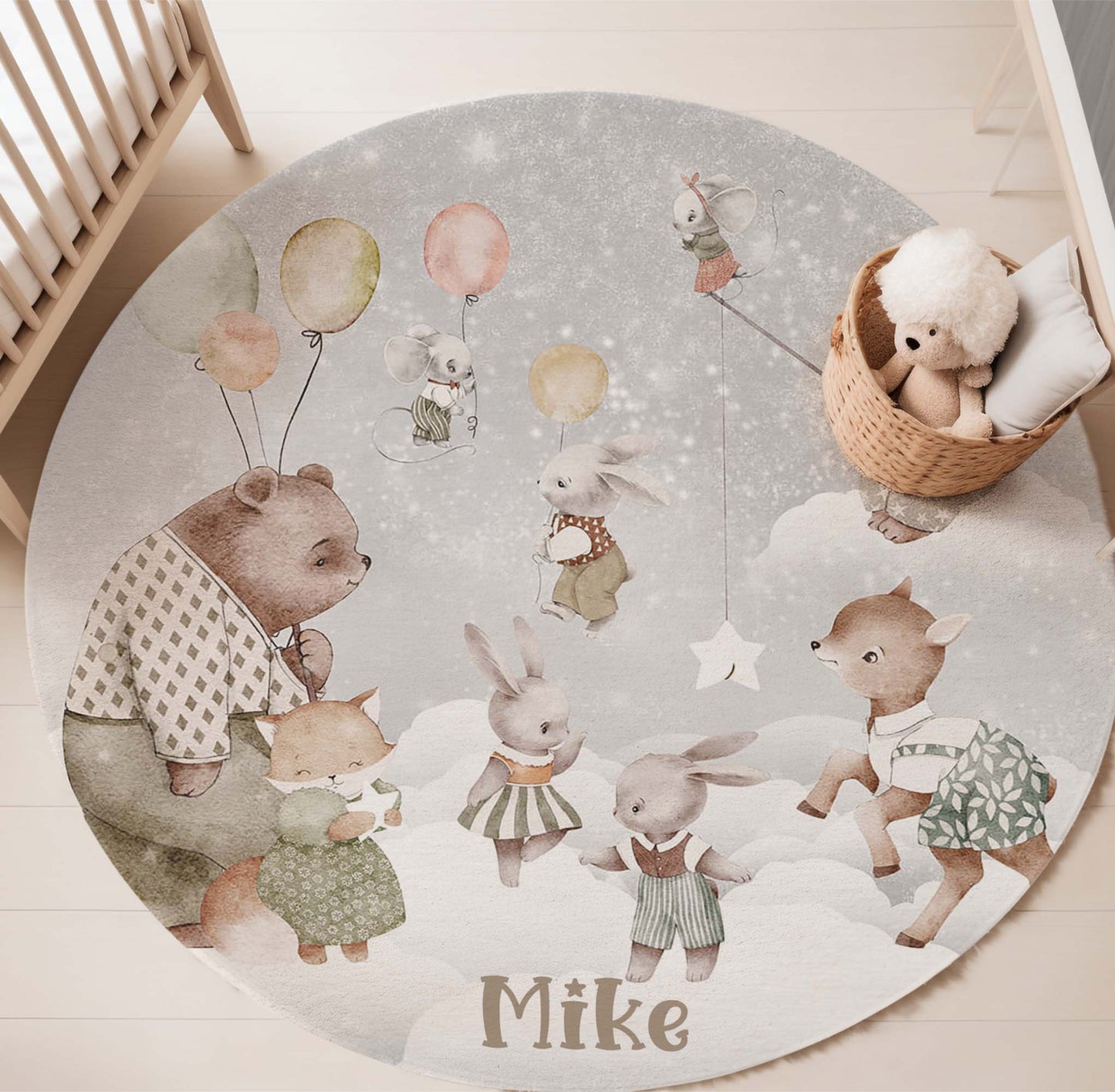 Woodland Animals Universe Round Rug