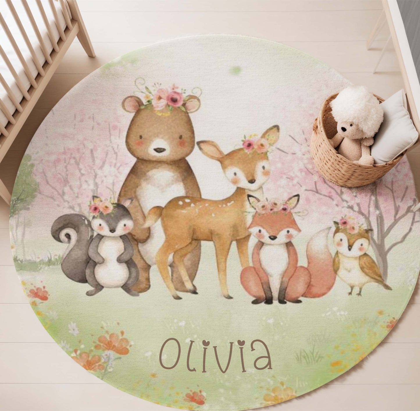 Woodland Animals Forest Round Rug