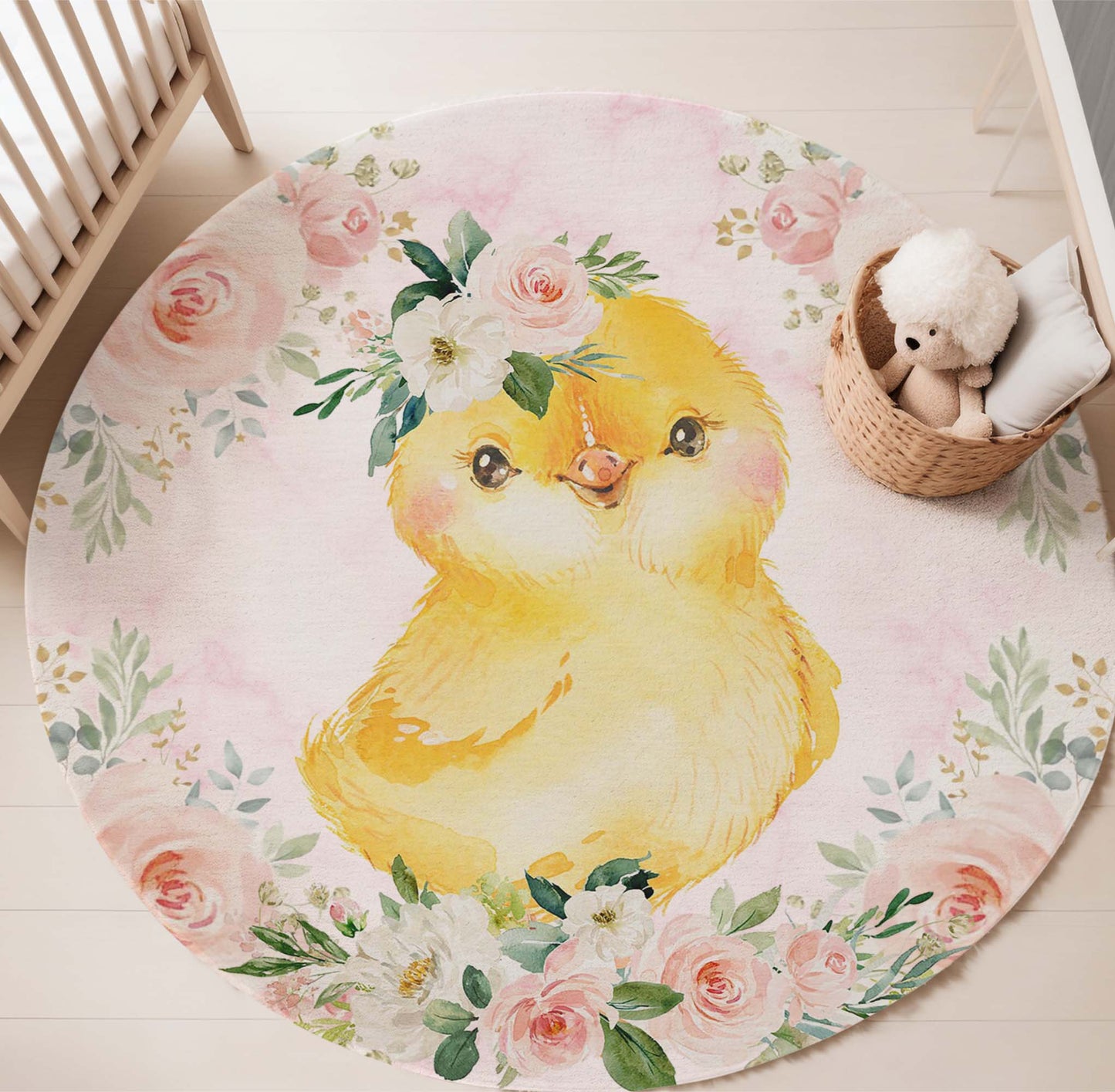 Baby Chicken Rose Floral Round Rug