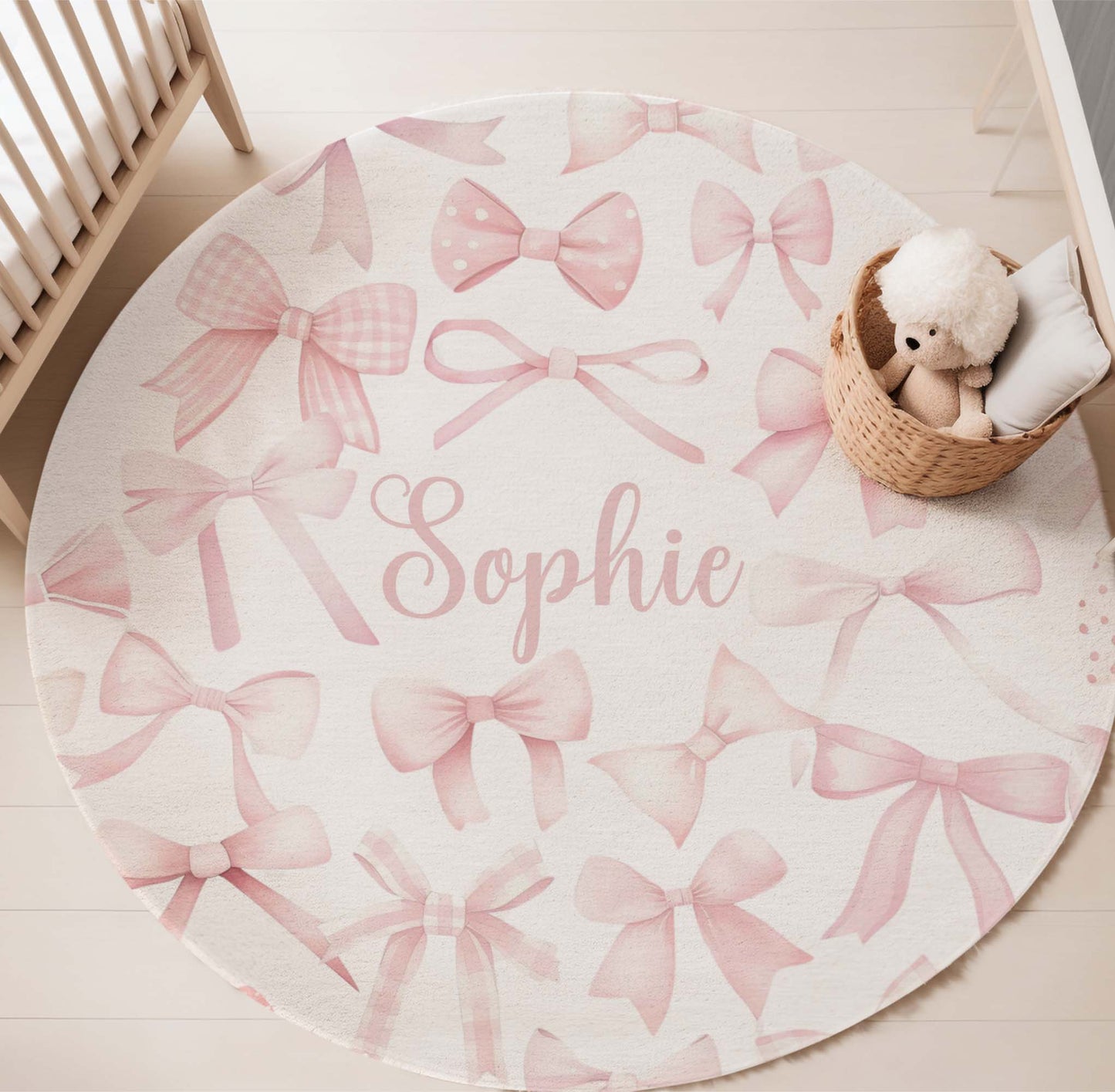 Pink Bow Round Rug