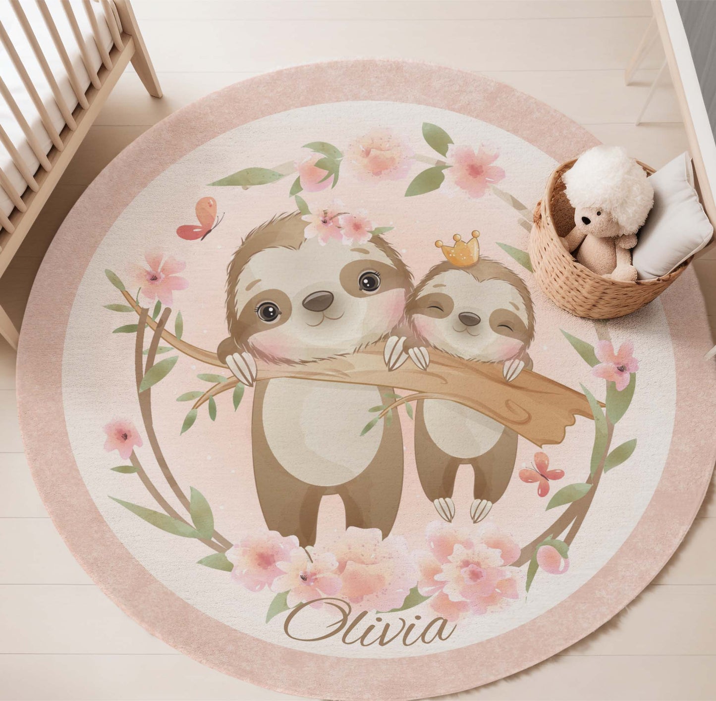 Mom And Baby Sloth Round Rug