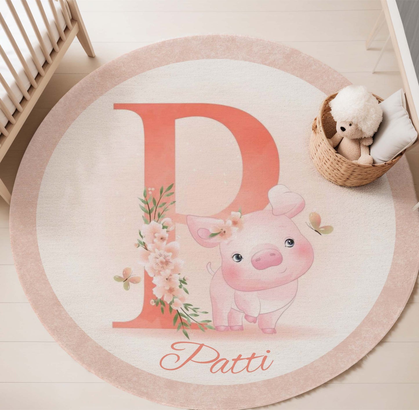 Baby Pig Alphabet Round Rug