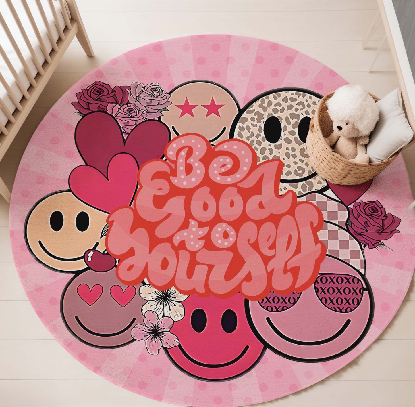 Self Love Smile Face Round Rug