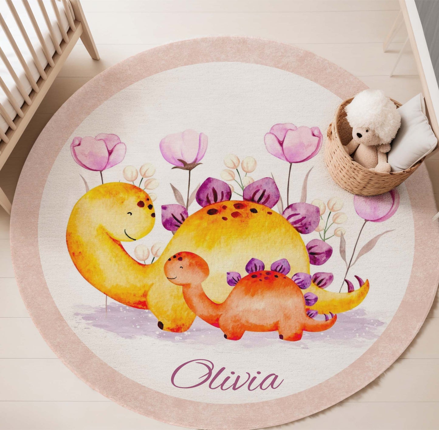 Mom And Baby Dinosaur Round Rug
