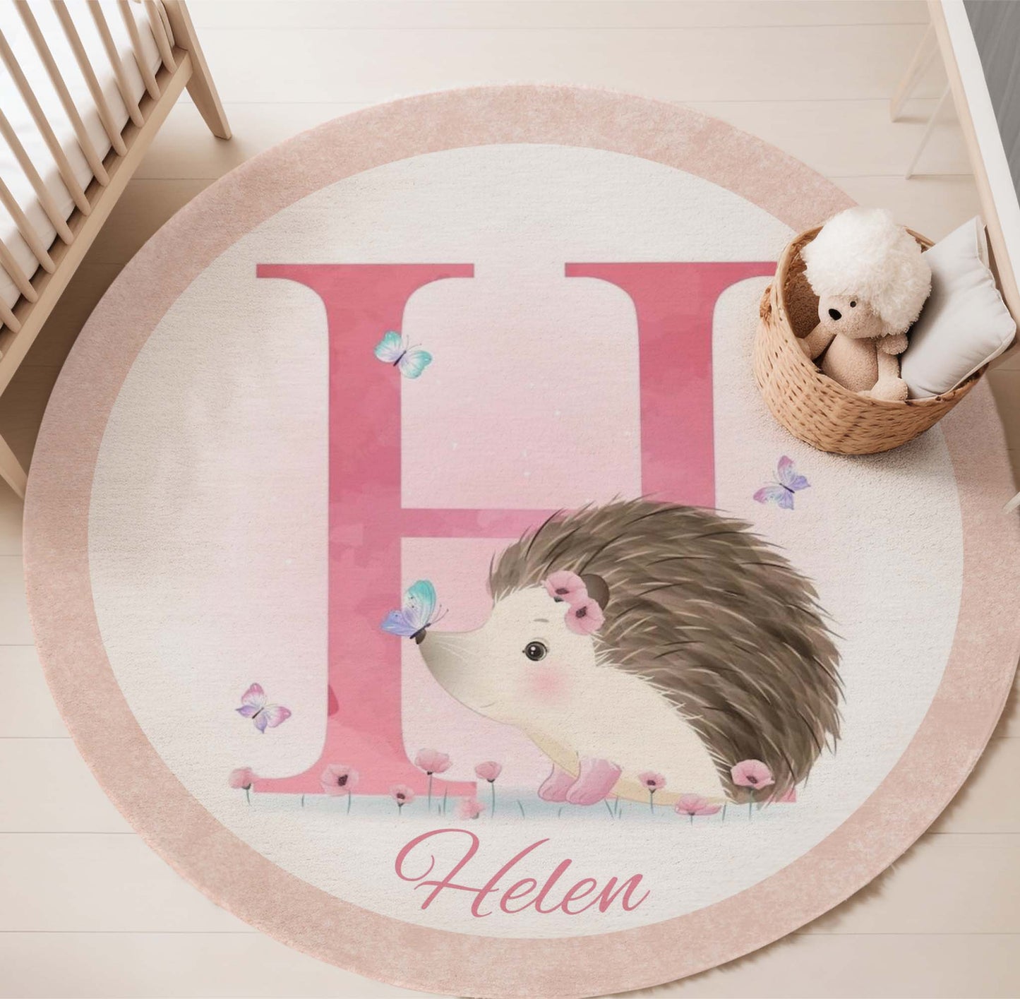 Baby Hedgehog Alphabet Round Rug