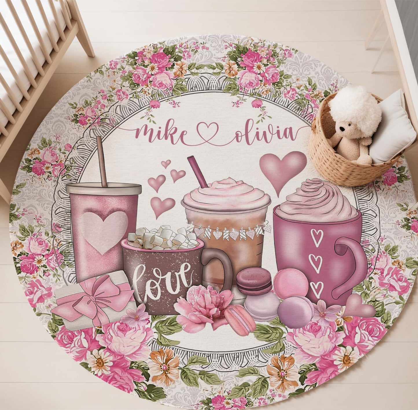 Valentines Coffee Round Rug