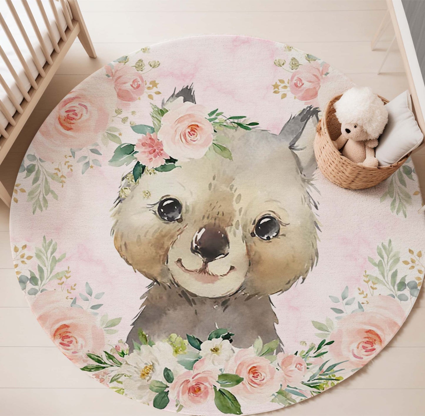 Baby Wombat Rose Floral Round Rug