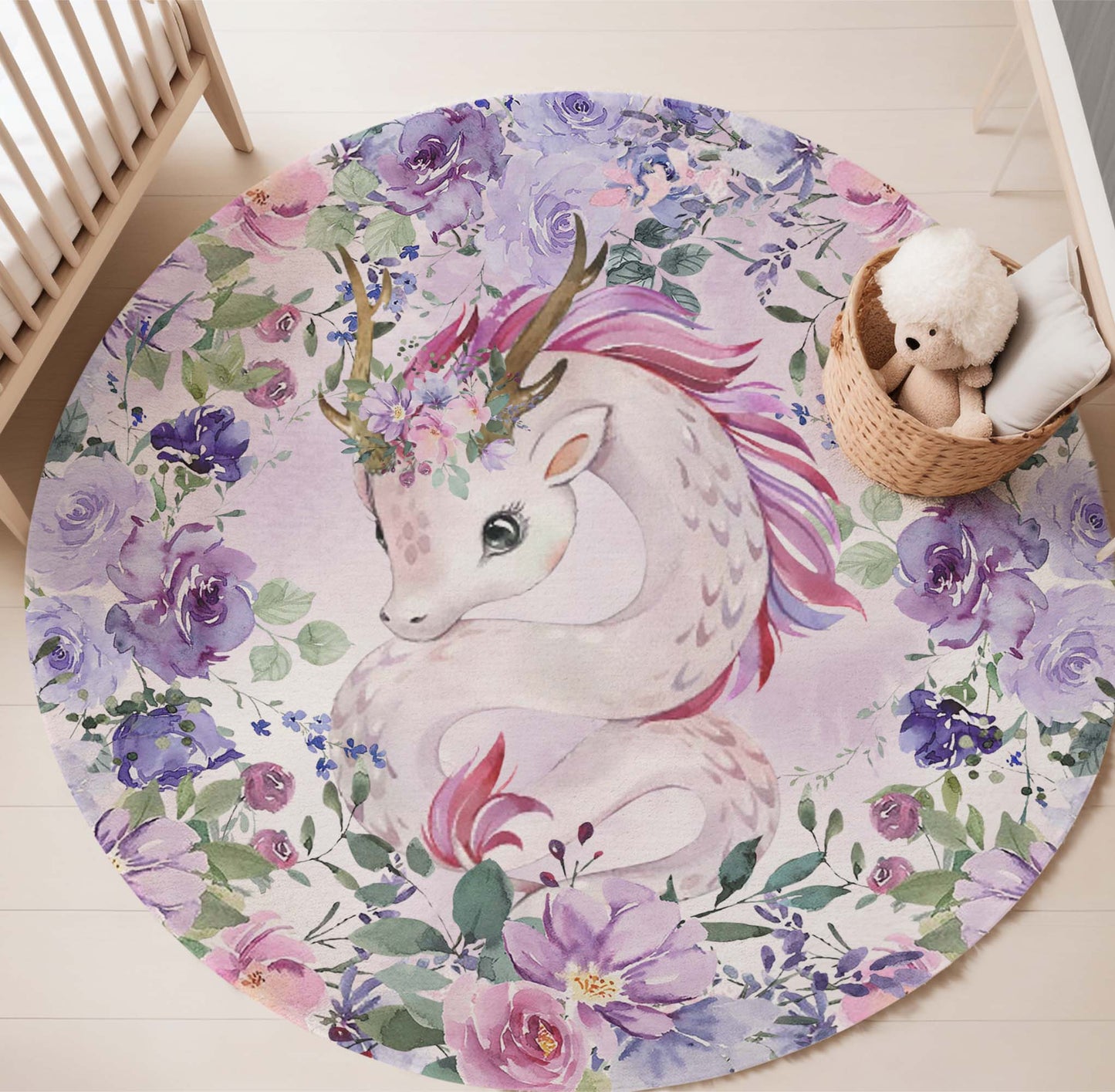 Baby Dragon Lavender Pink Floral Round Rug