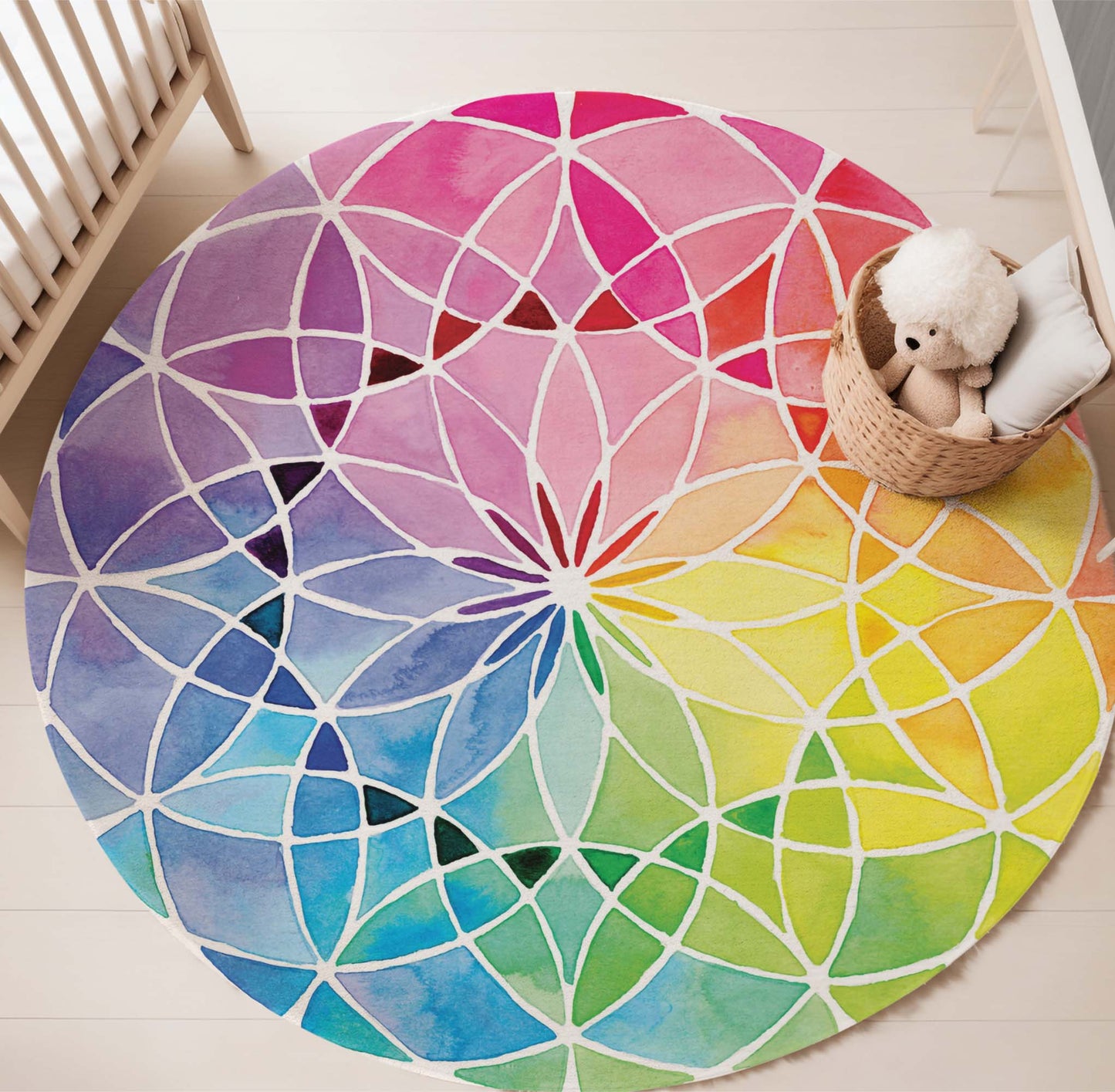 Rainbow Flower Of Life Round Rug