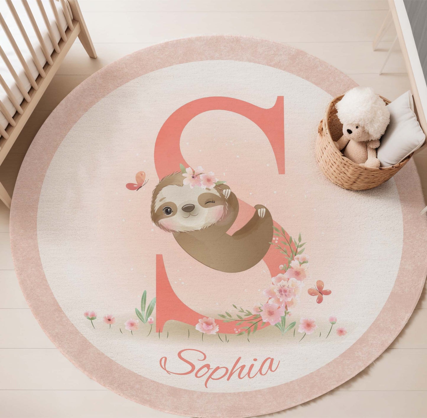 Baby Sloth Alphabet Round Rug