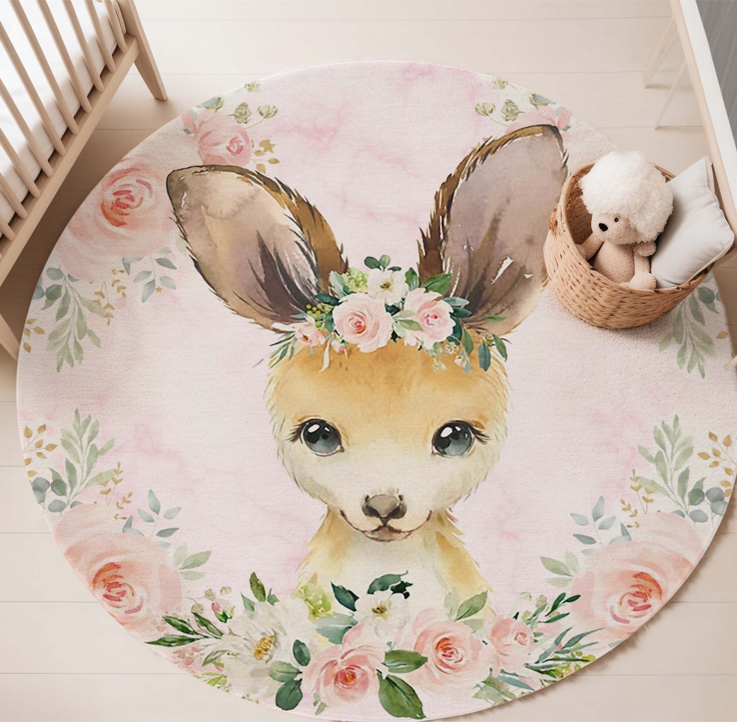 Baby Kangaroo Rose Floral Round Rug