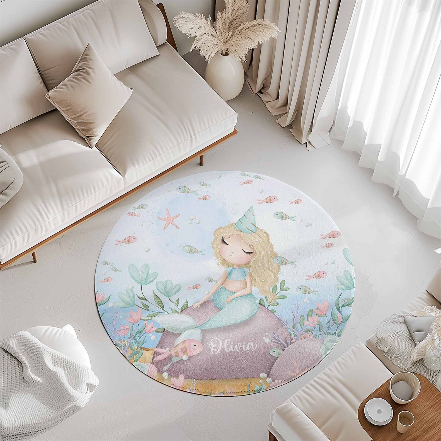 Little Mermaid Ocean Round Rug