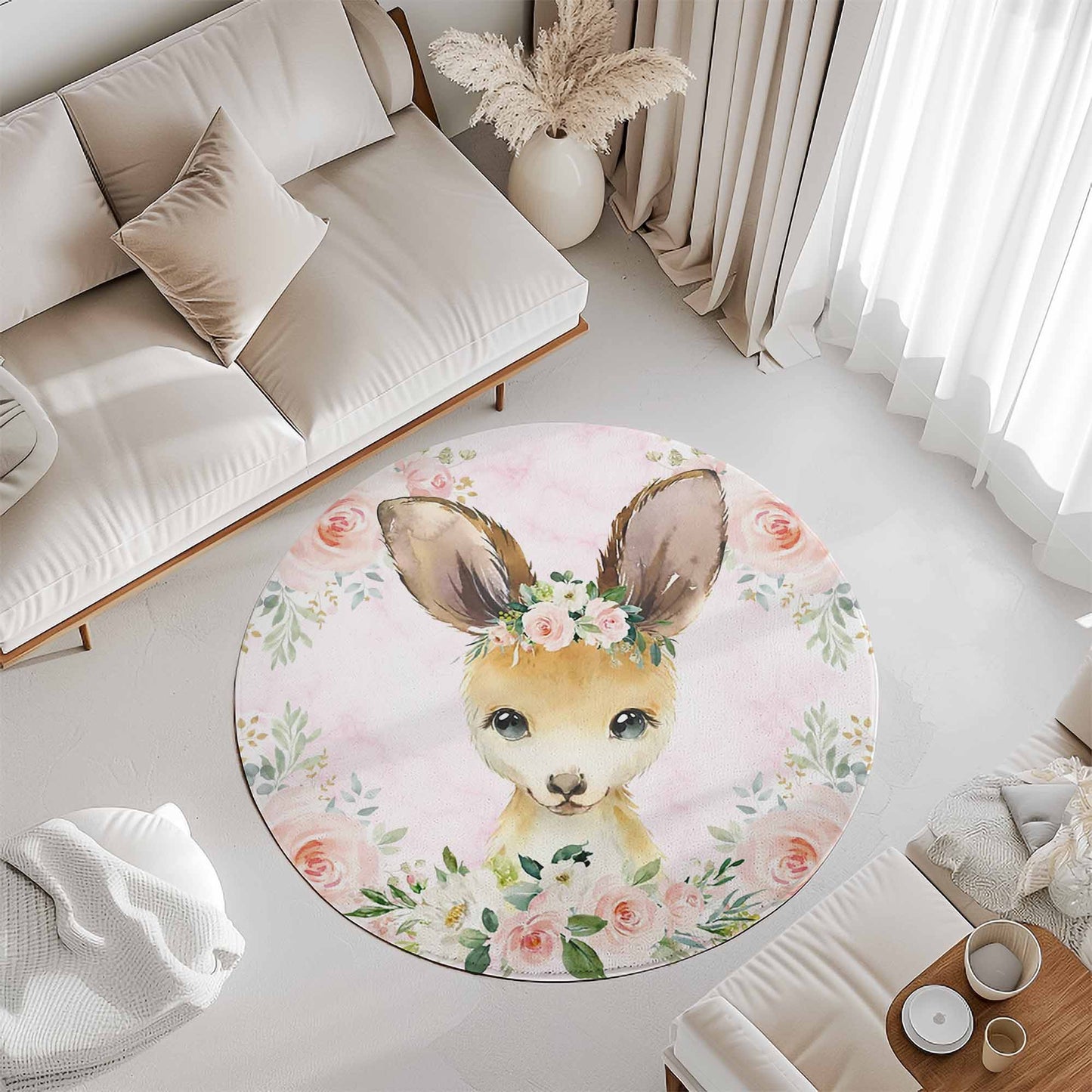 Baby Kangaroo Rose Floral Round Rug