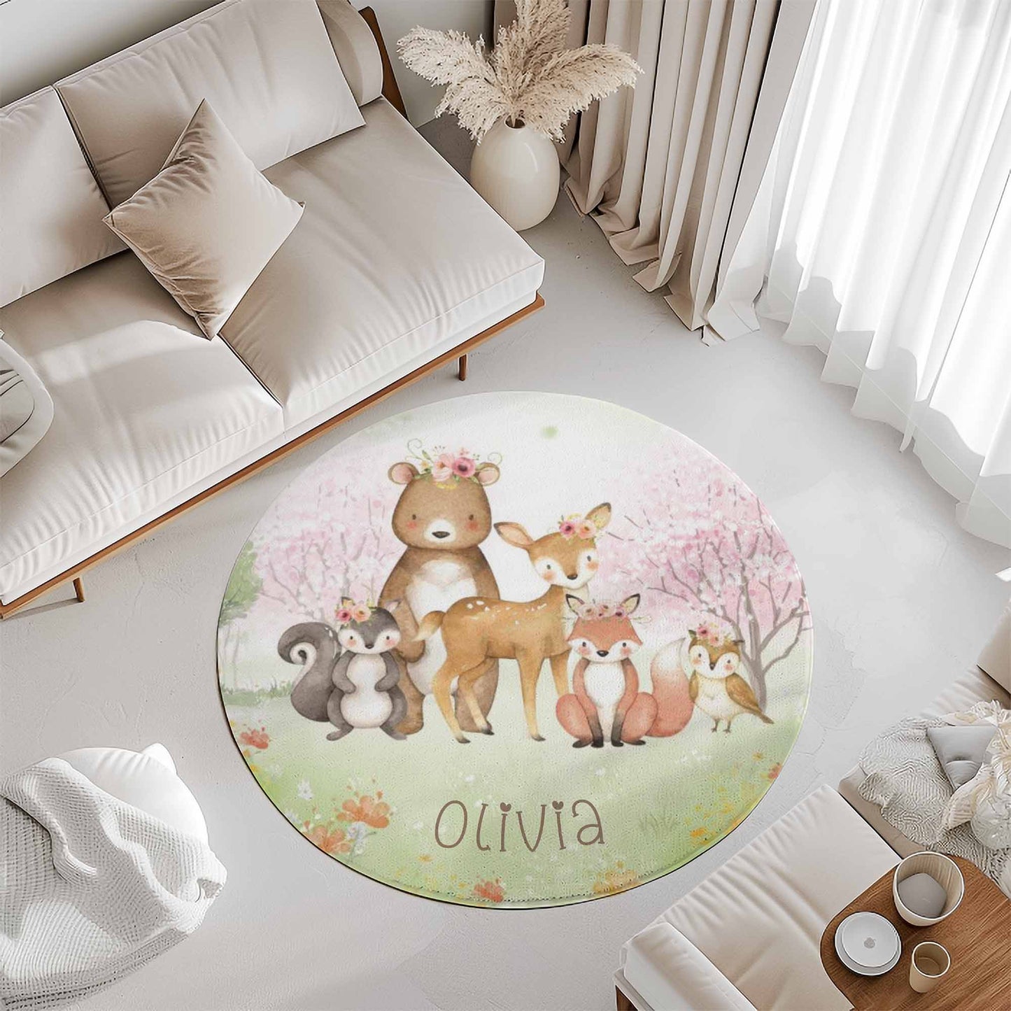 Woodland Animals Forest Round Rug