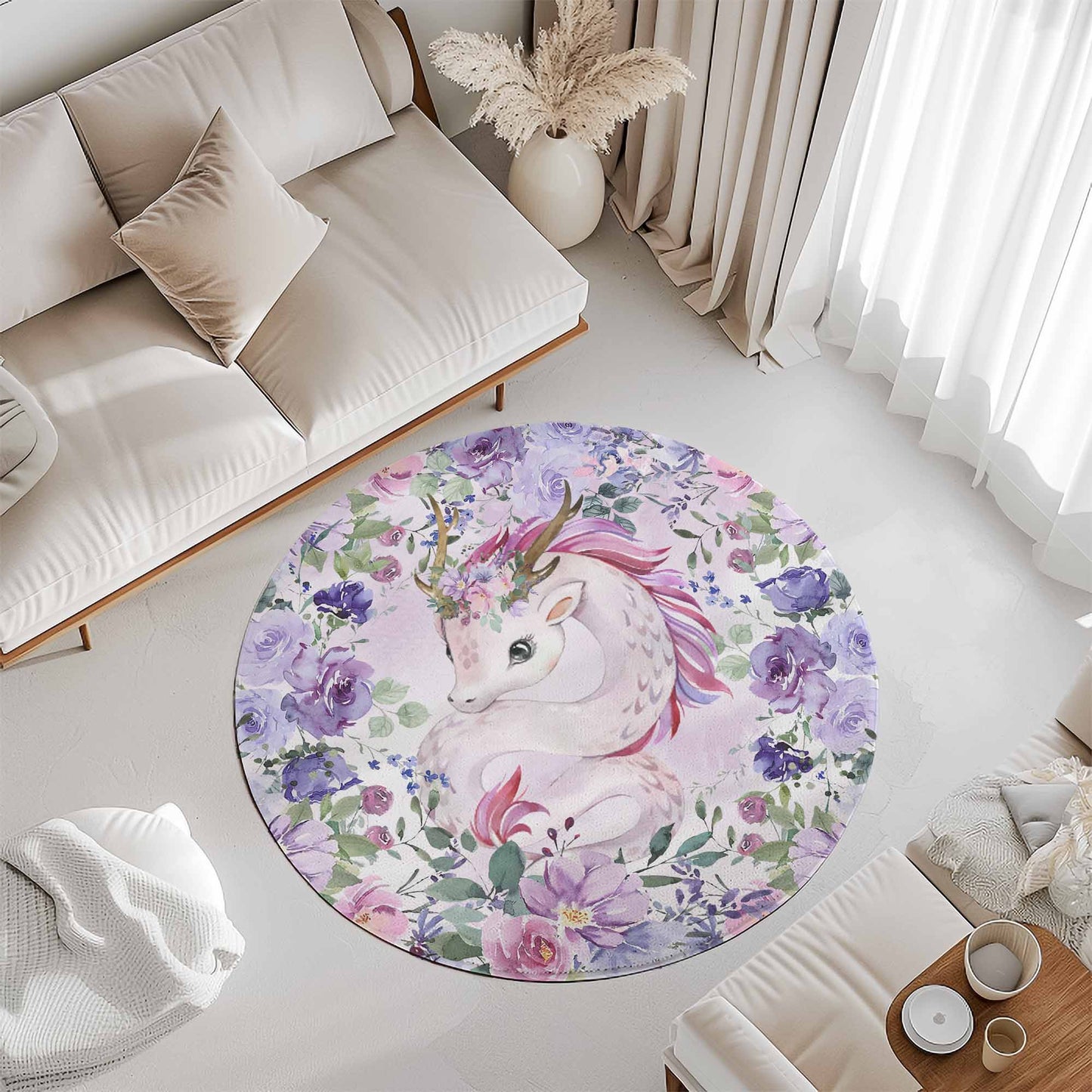 Baby Dragon Lavender Pink Floral Round Rug