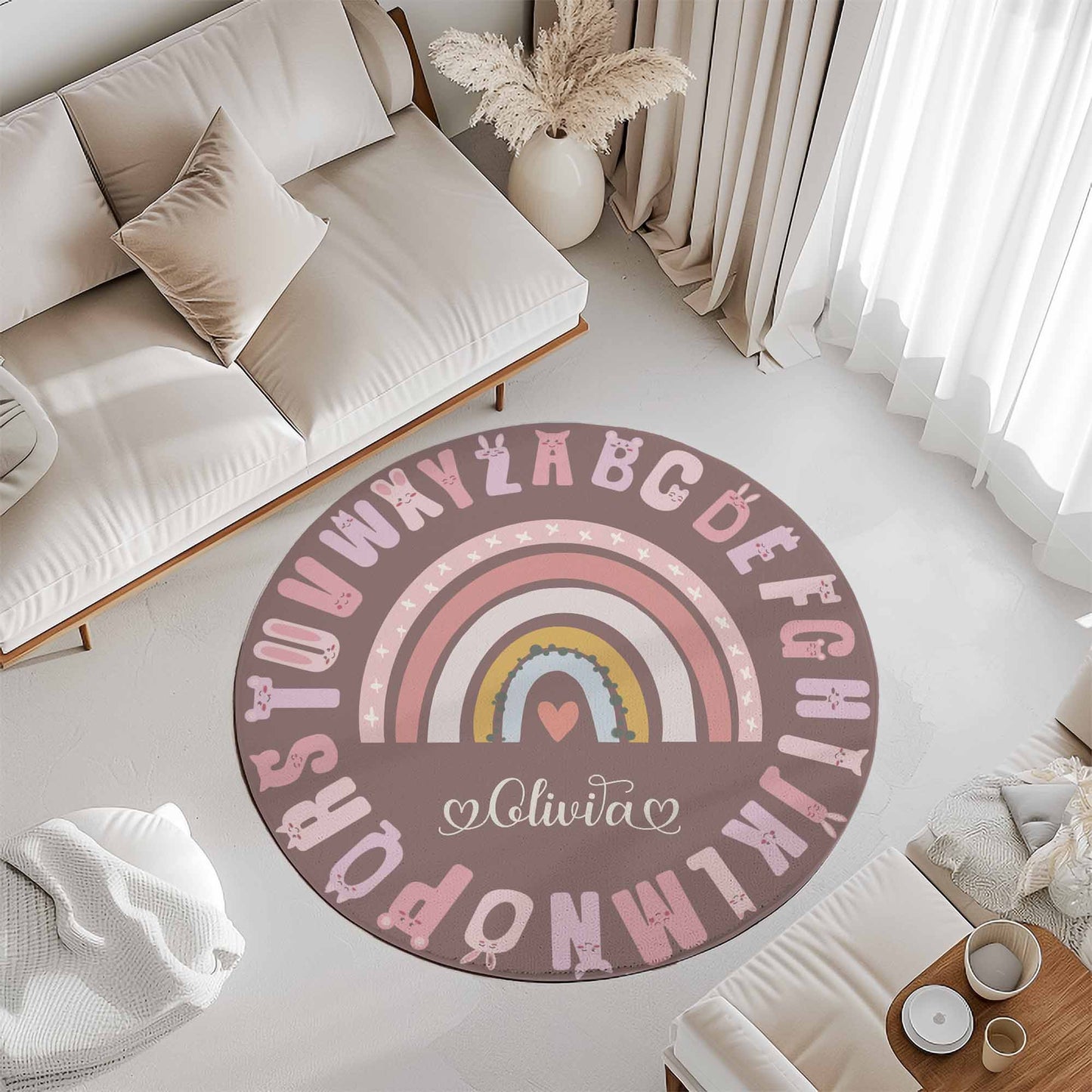 ABC Alphabet Rainbow Round Rug