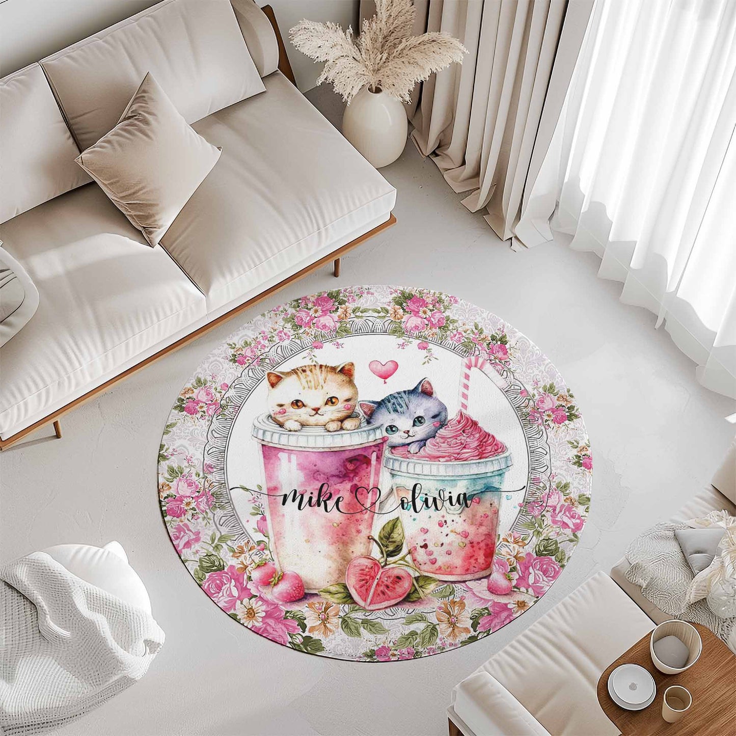 Cat Couple Love Round Rug