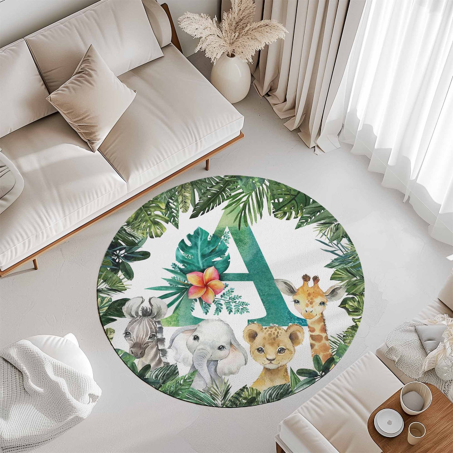 Safari Animals Alphabet Round Rug