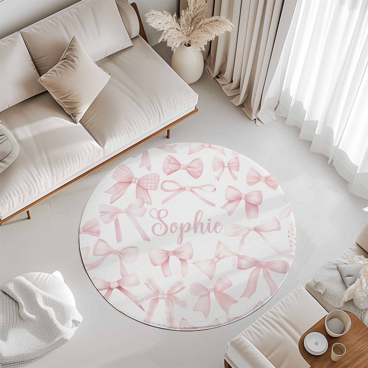 Pink Bow Round Rug