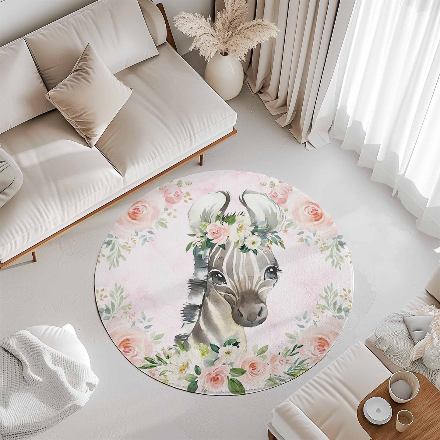 Baby Zebra Rose Floral Round Rug