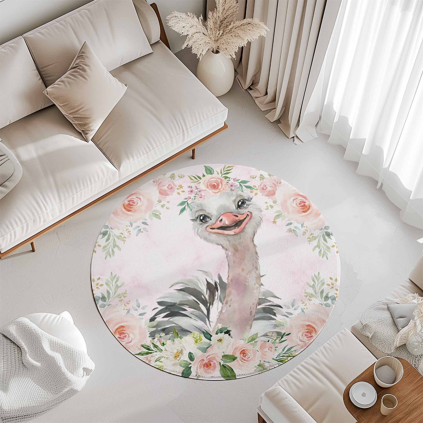 Baby Ostrich Rose Floral Round Rug