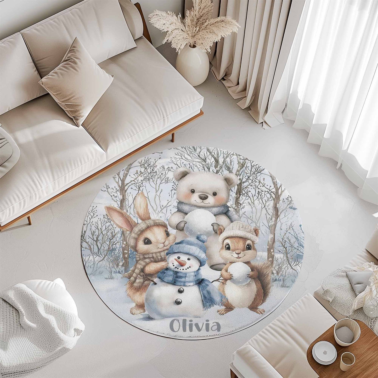 Winter Woodland Animals Round Rug