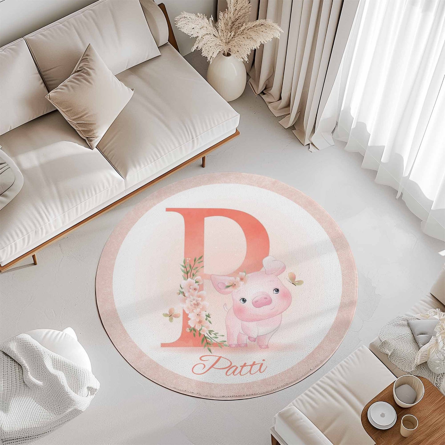 Baby Pig Alphabet Round Rug