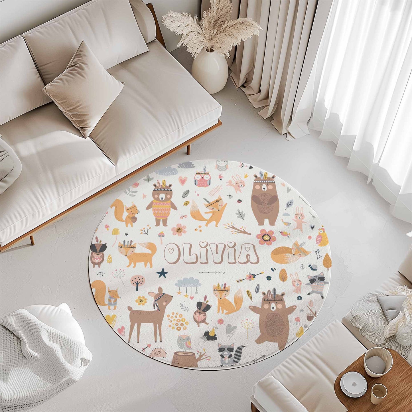 Boho Animals Round Rug