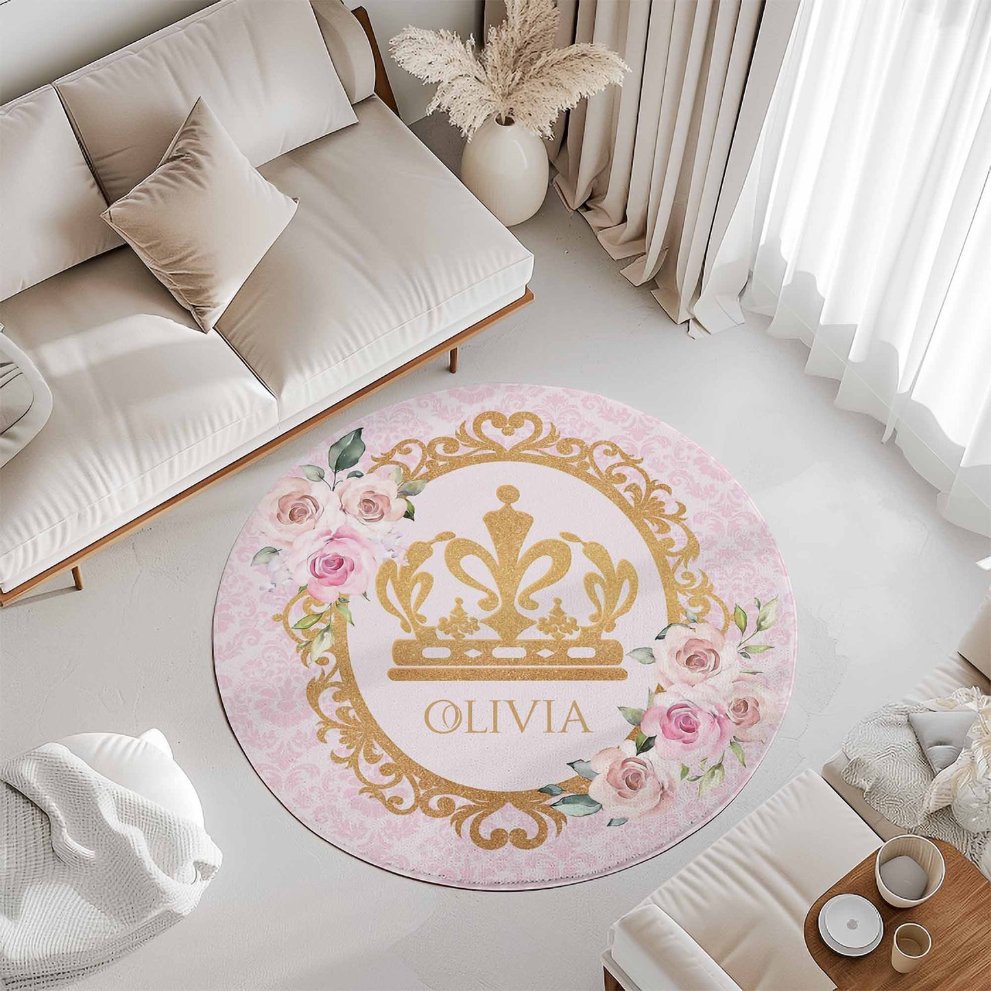 Little Princess Royal Crown Round Rug