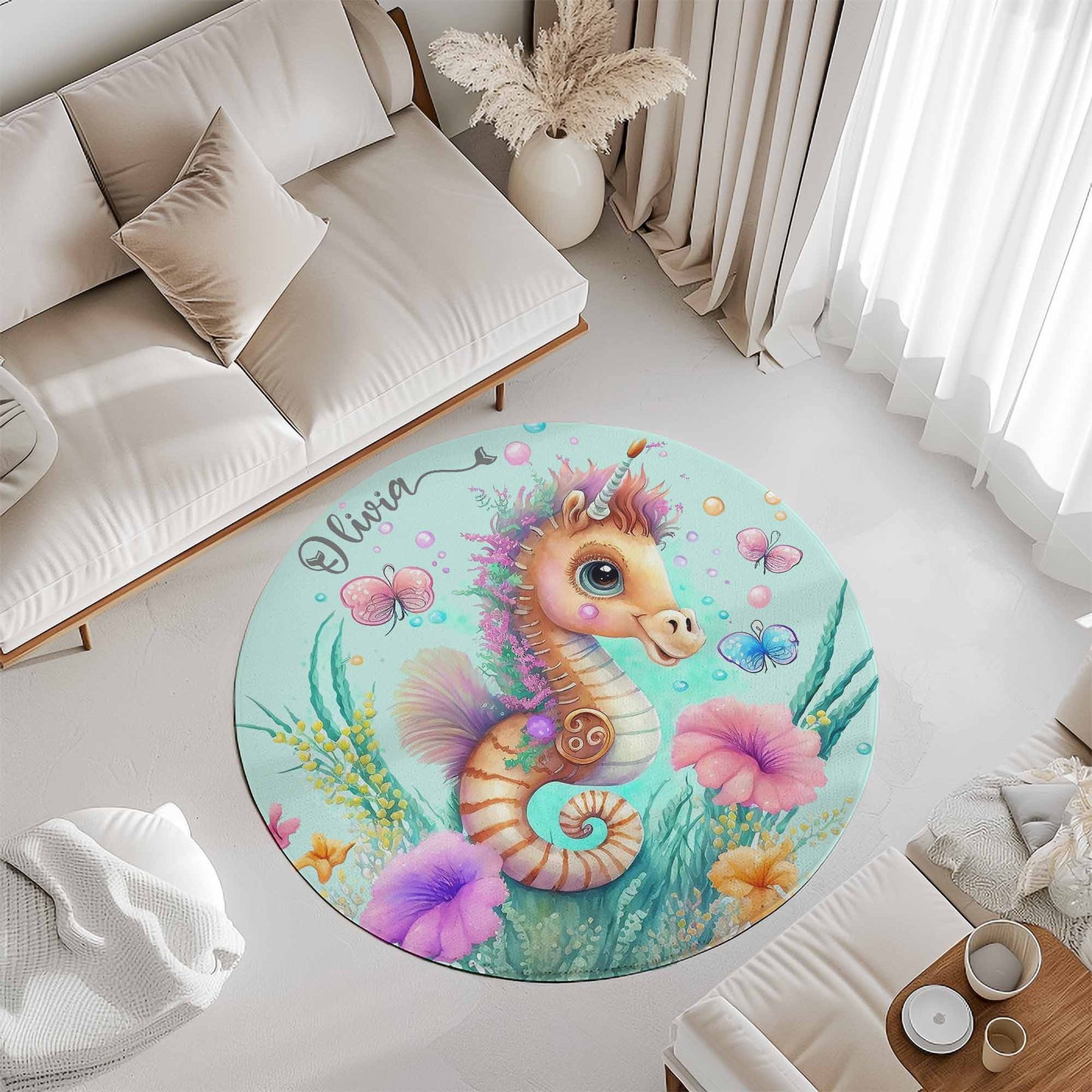 Little Seahorse Ocean Round Rug