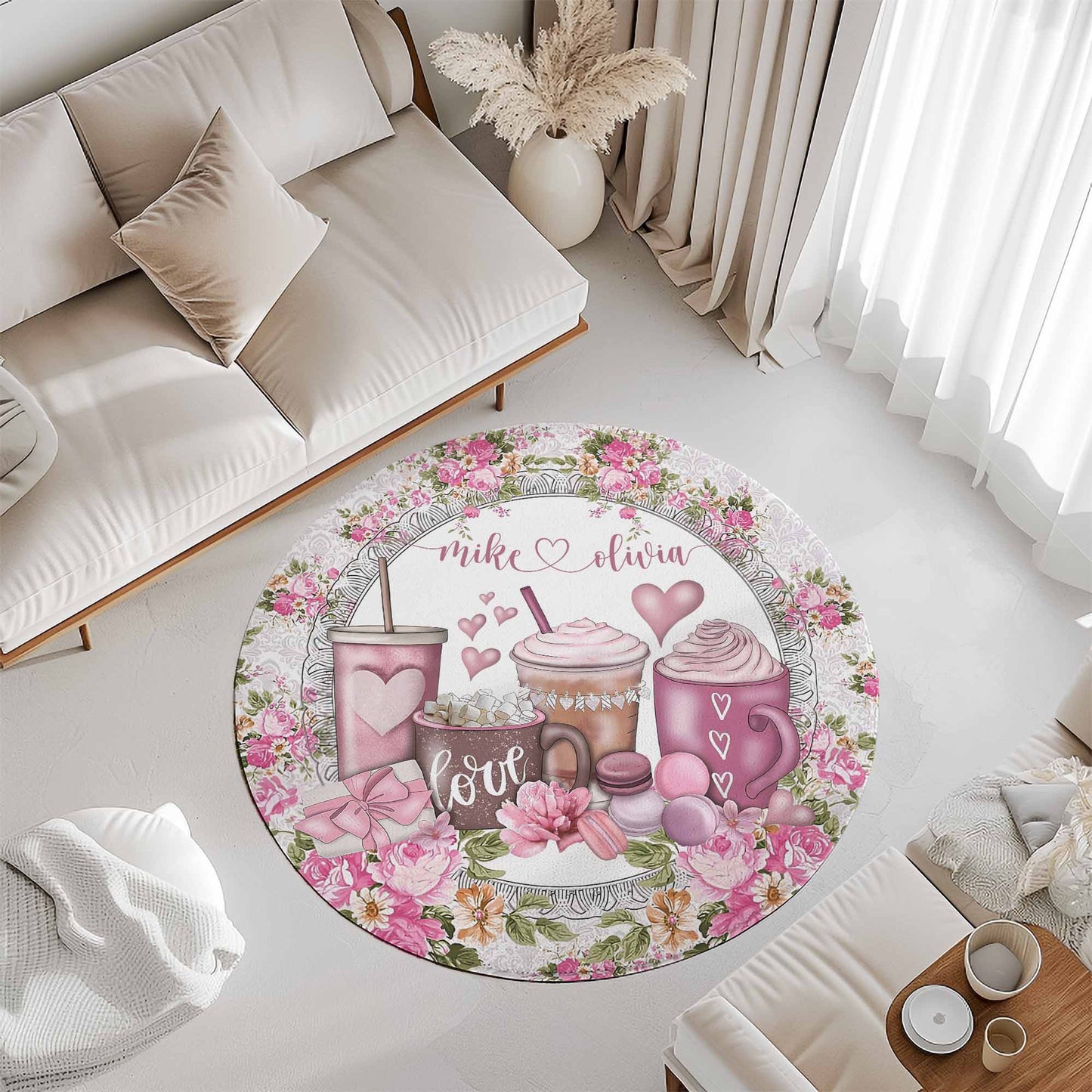 Valentines Coffee Round Rug