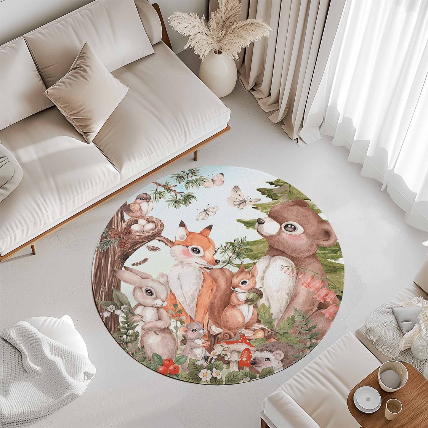 Woodland Animals Round Rug