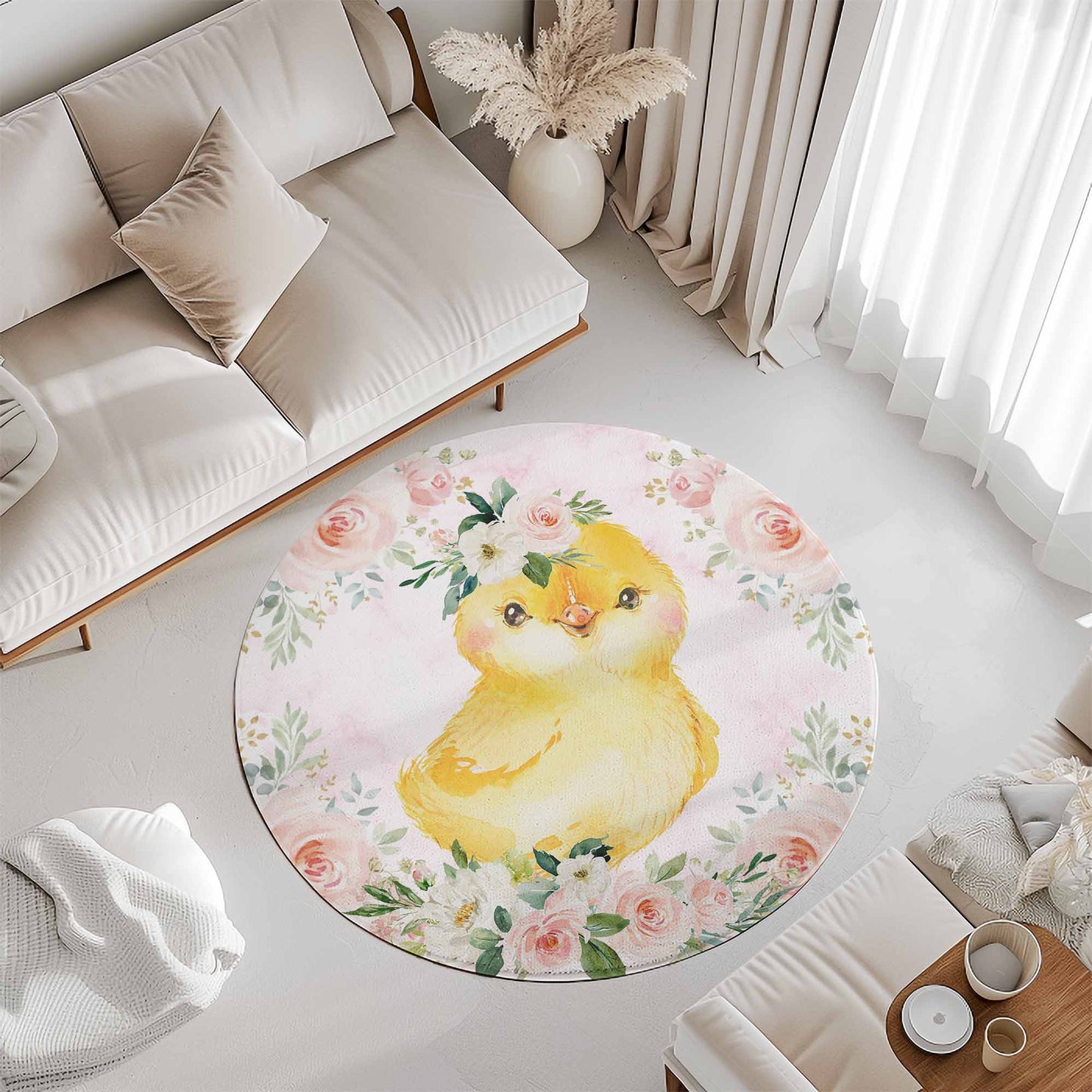 Baby Chicken Rose Floral Round Rug