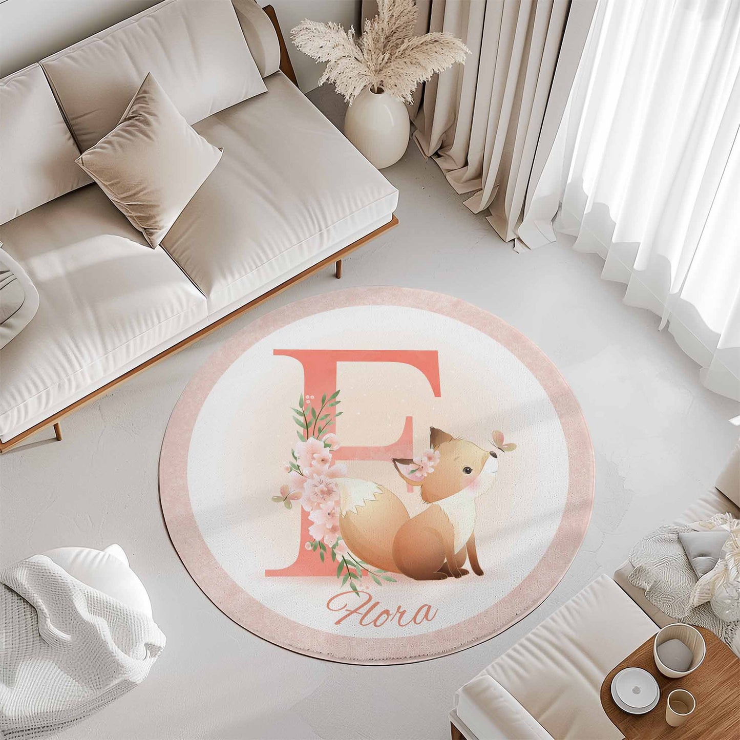 Baby Fox Alphabet Round Rug