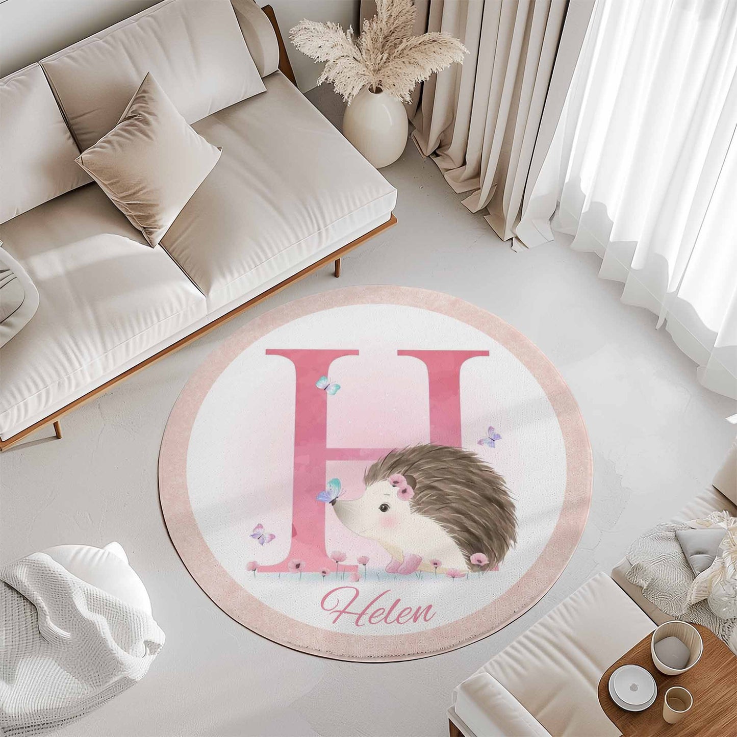 Baby Hedgehog Alphabet Round Rug