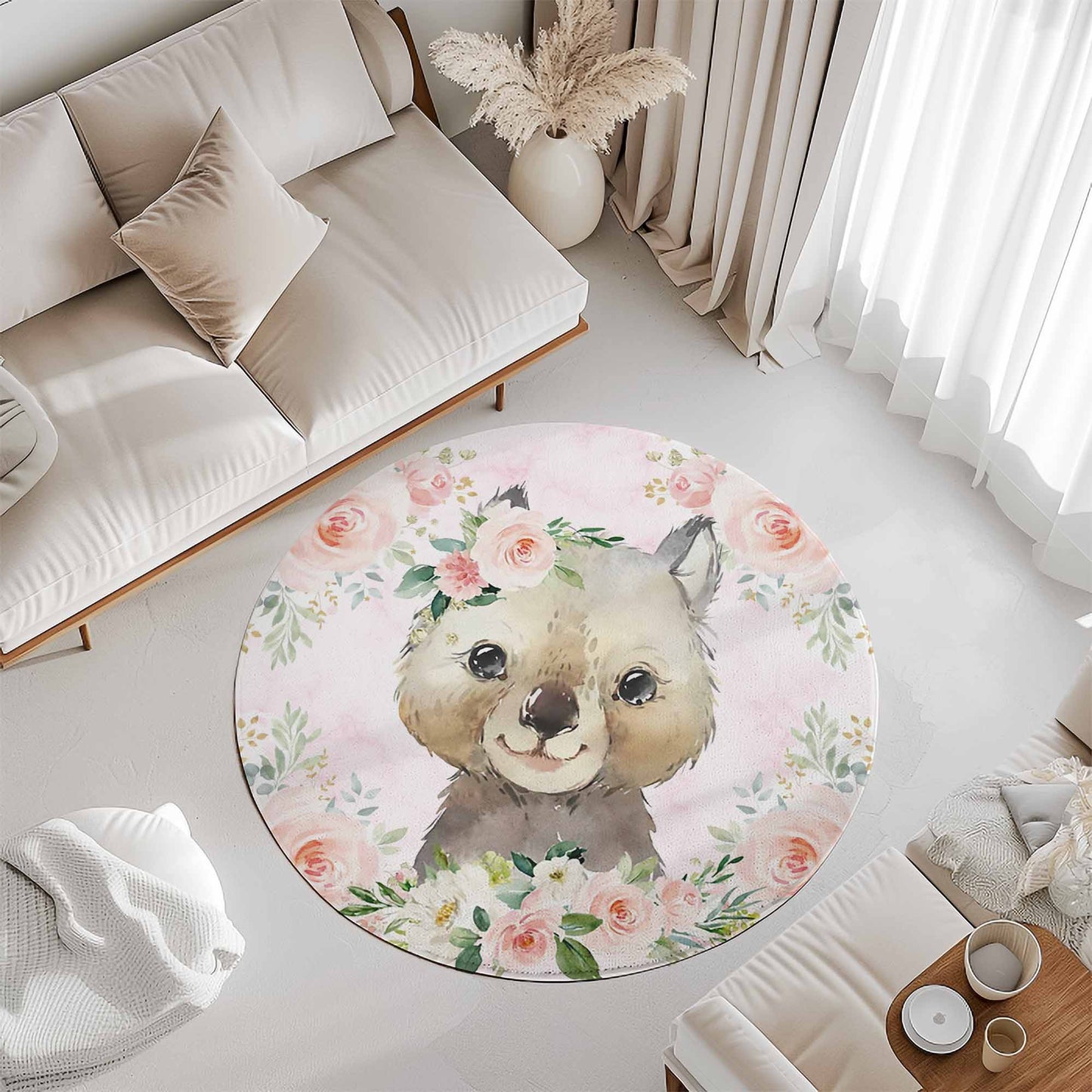 Baby Wombat Rose Floral Round Rug