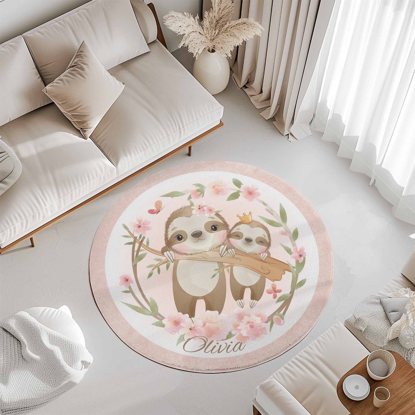 Mom And Baby Sloth Round Rug