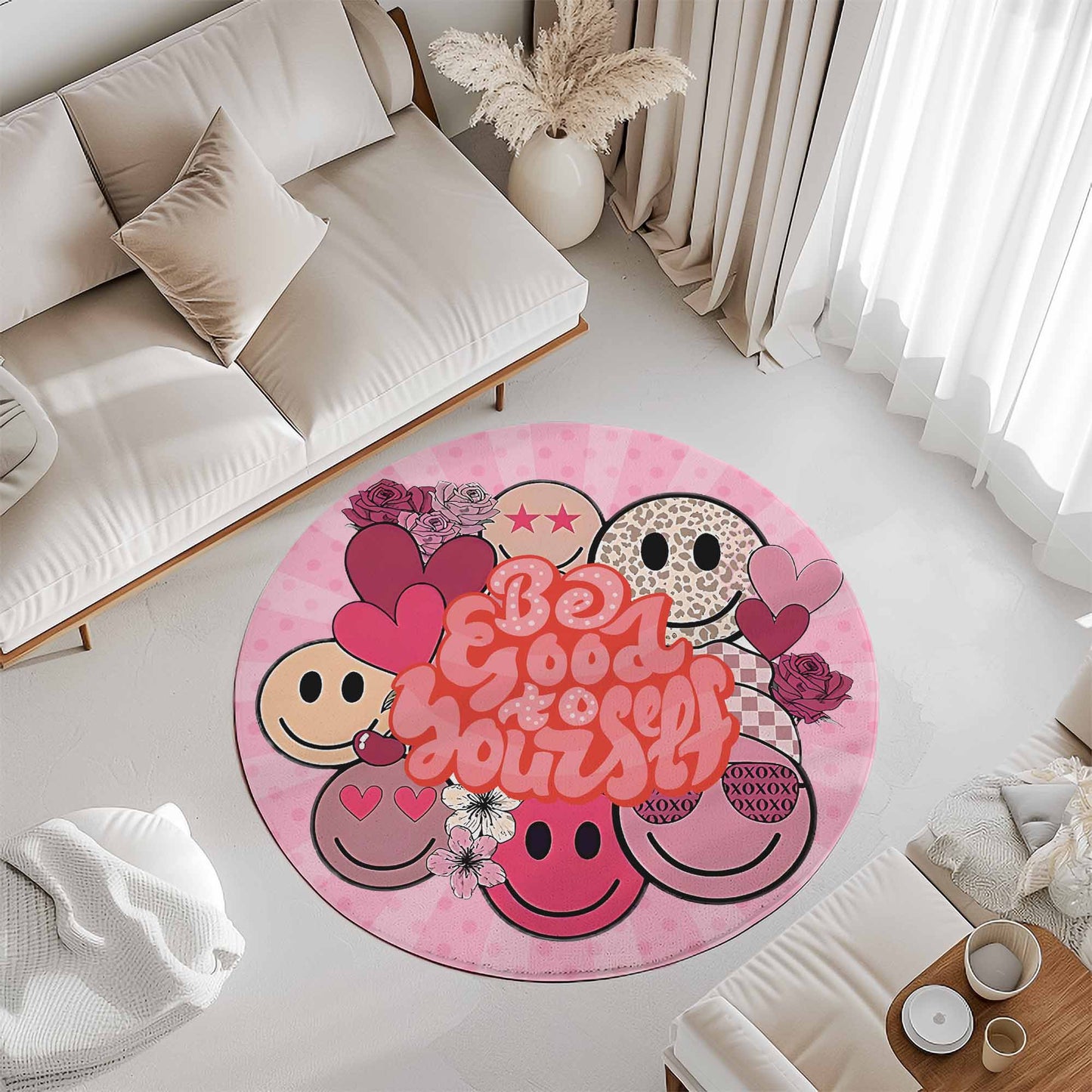 Self Love Smile Face Round Rug