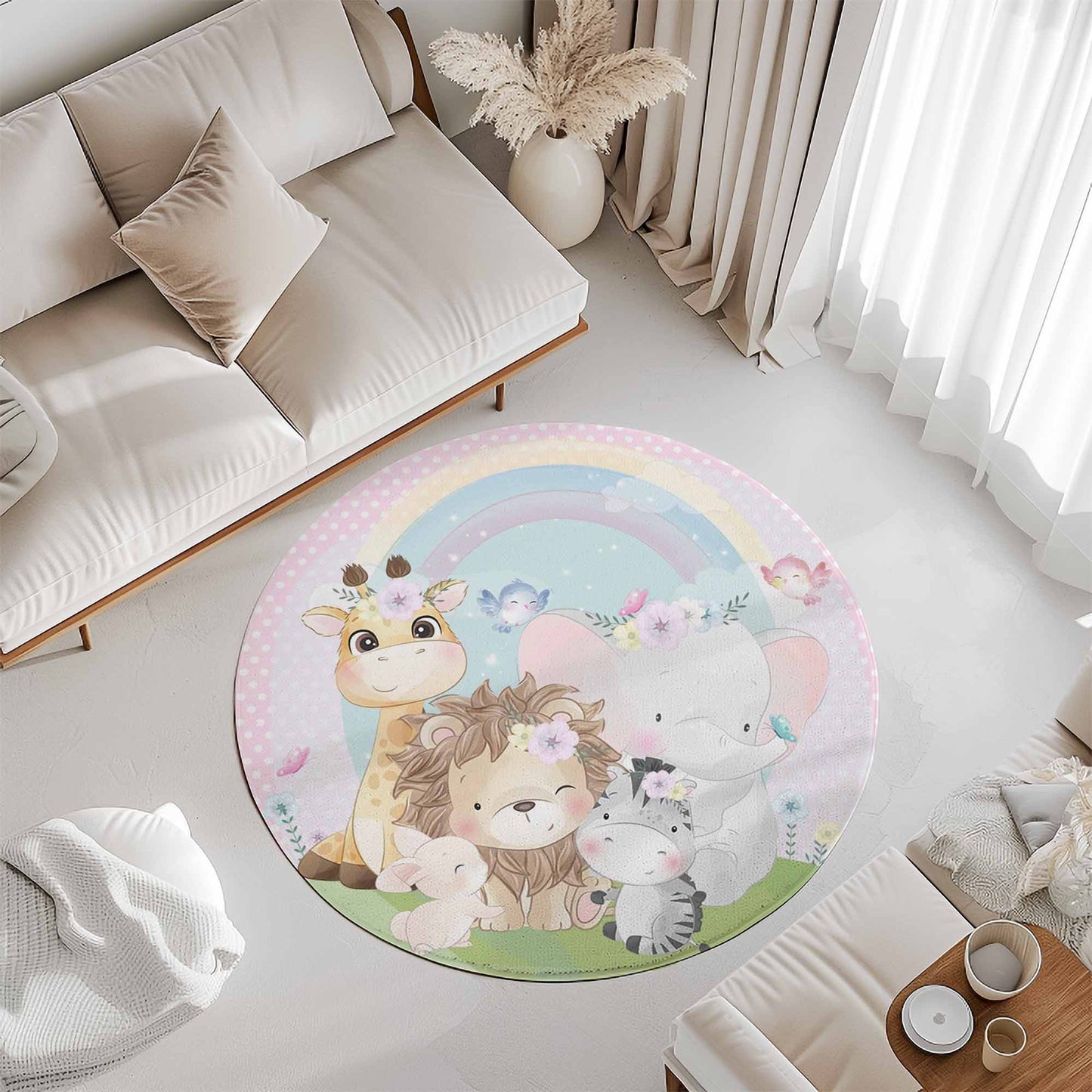 Rainbow Safari Animals Round Rug