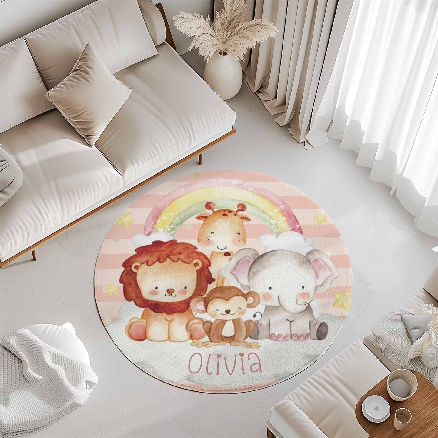 Rainbow Safari Animals Round Rug