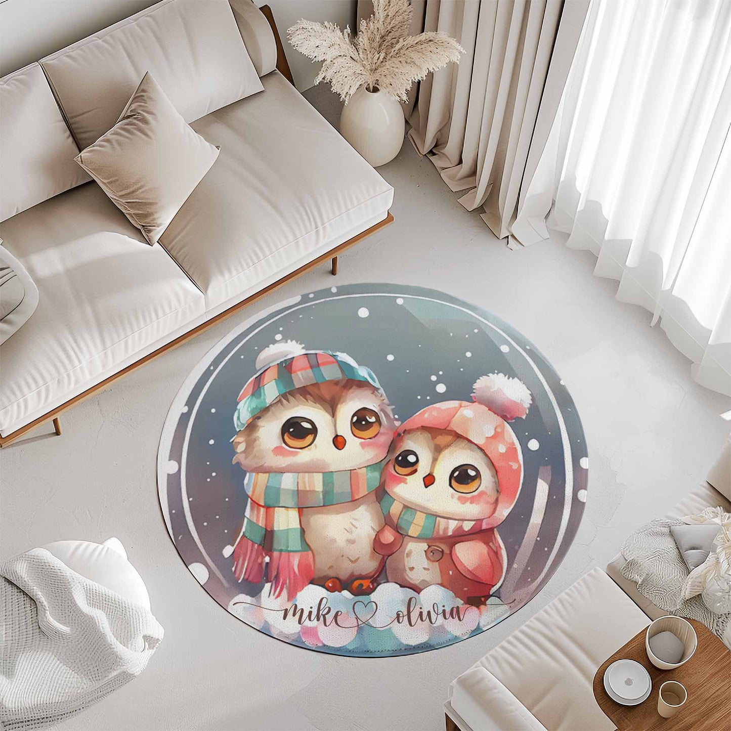 Owl Couple Love Round Rug
