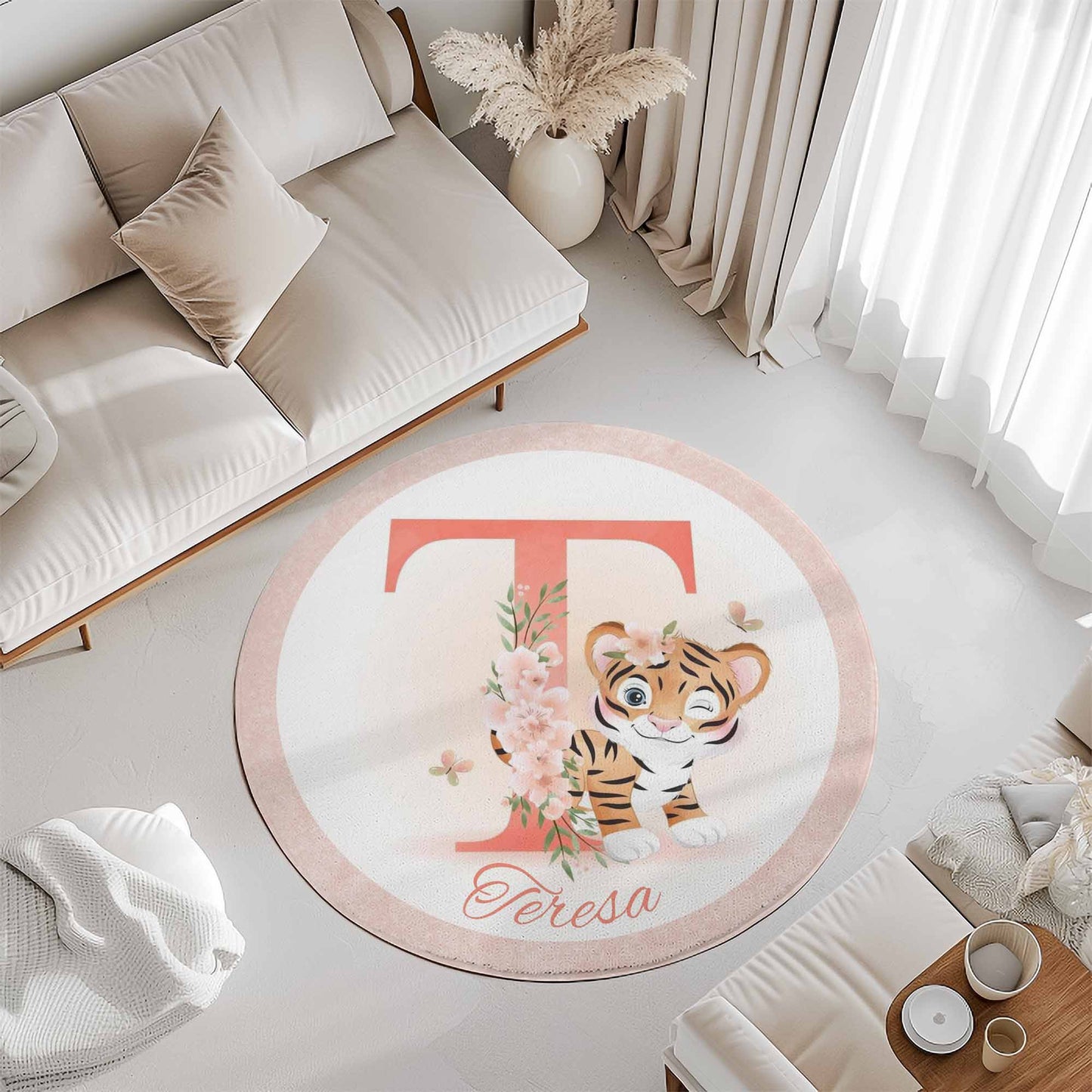 Baby Tiger Alphabet Round Rug