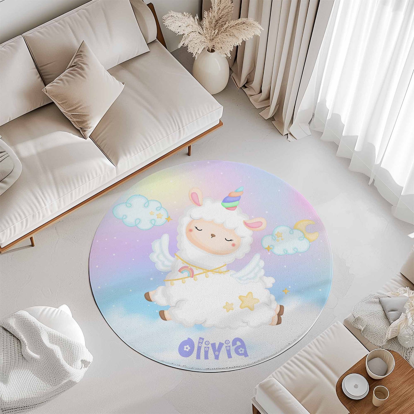 Unicorn Sheep Round Rug