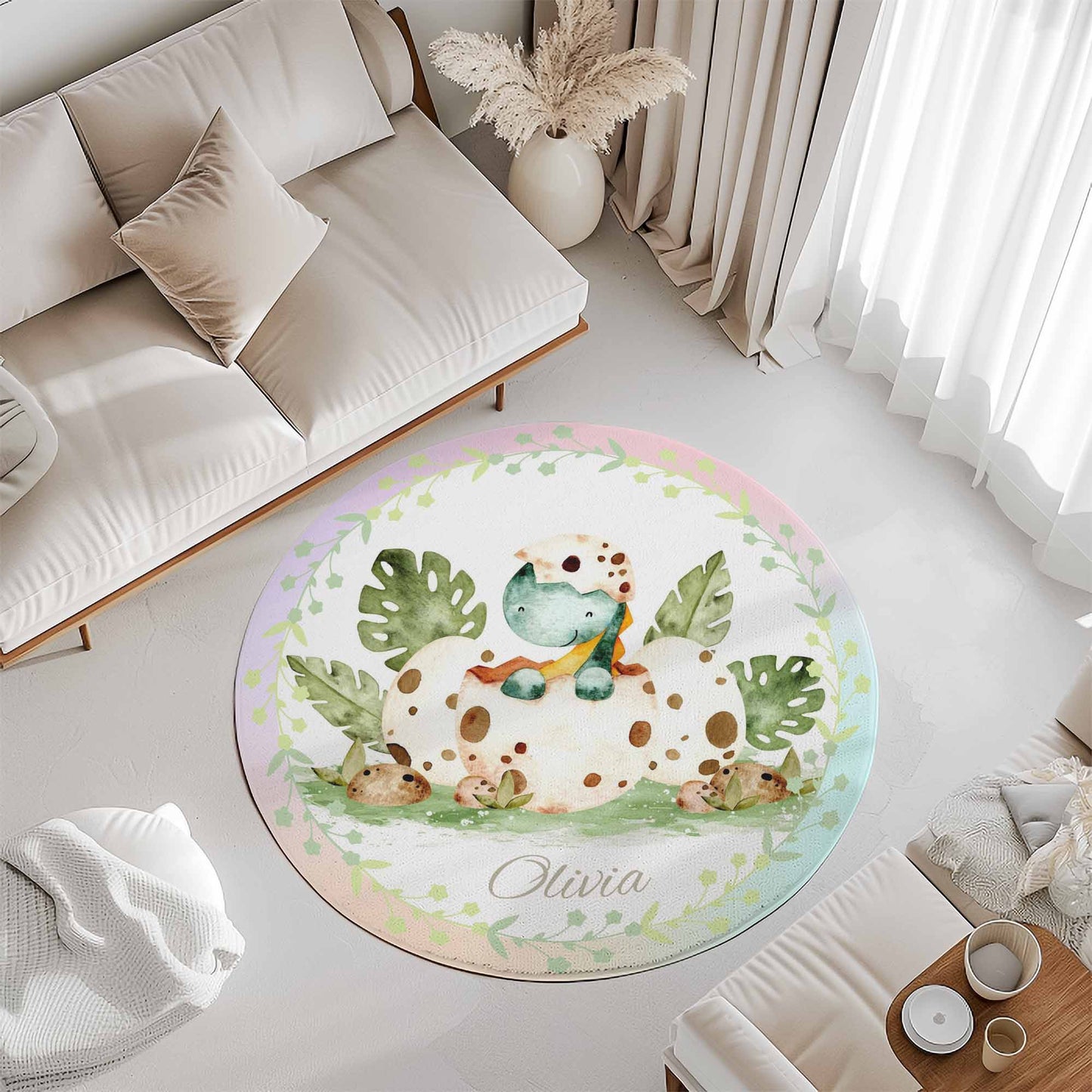 Baby Dinosaur Egg Round Rug