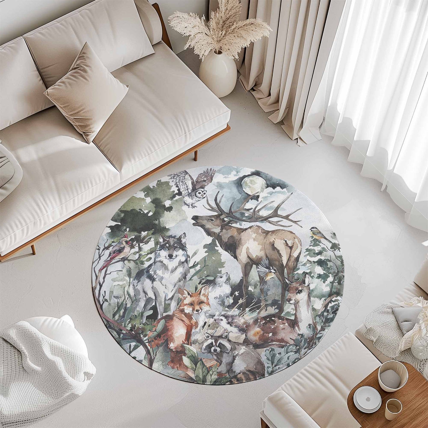 Woodland Animals Round Rug