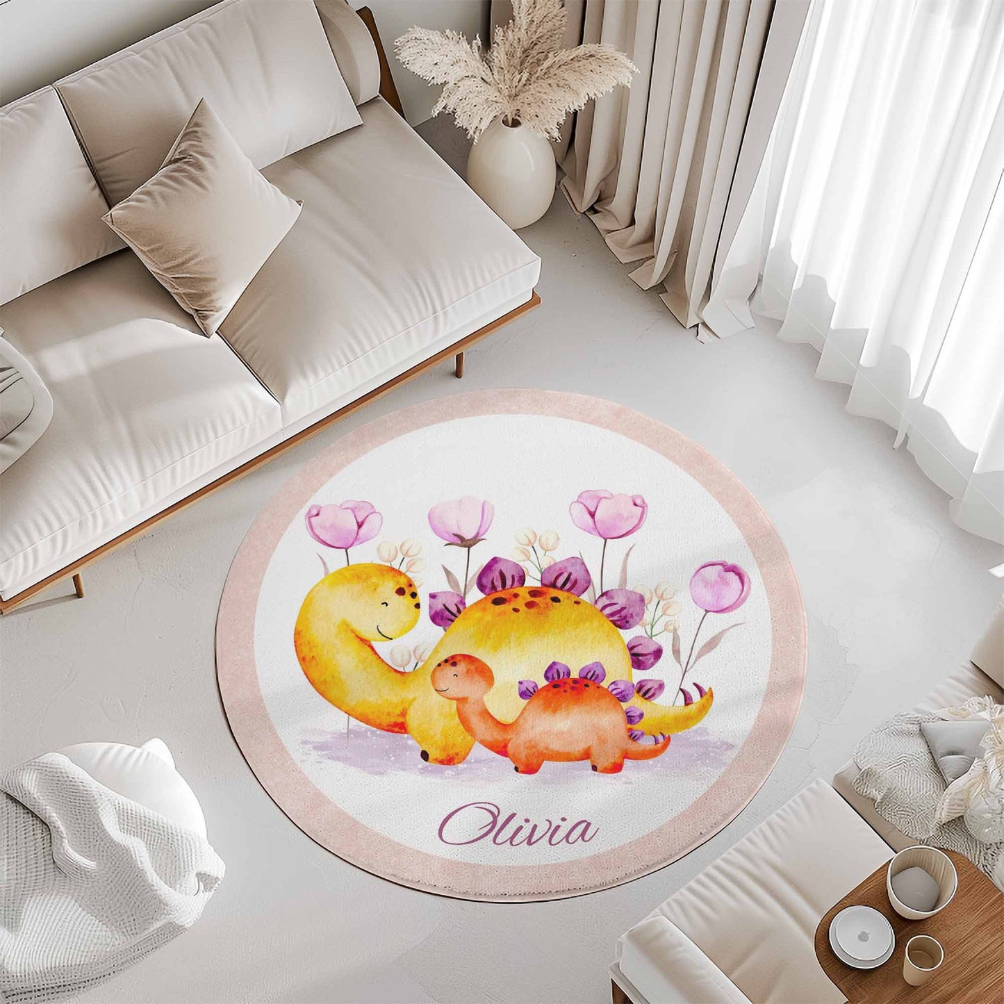 Mom And Baby Dinosaur Round Rug