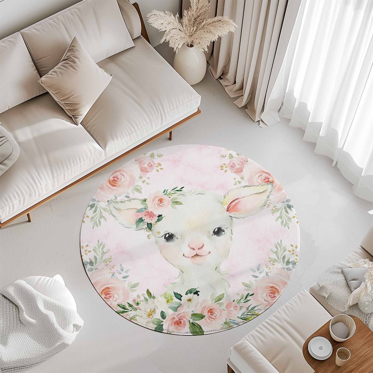 Baby Lamb Rose Floral Round Rug