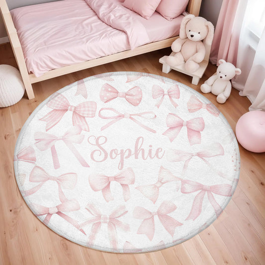 Pink Bow Round Rug