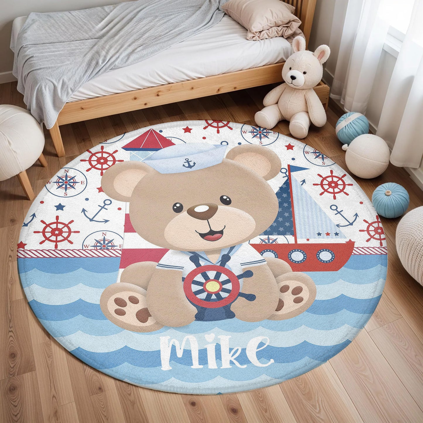 Nautical Bear Round Rug