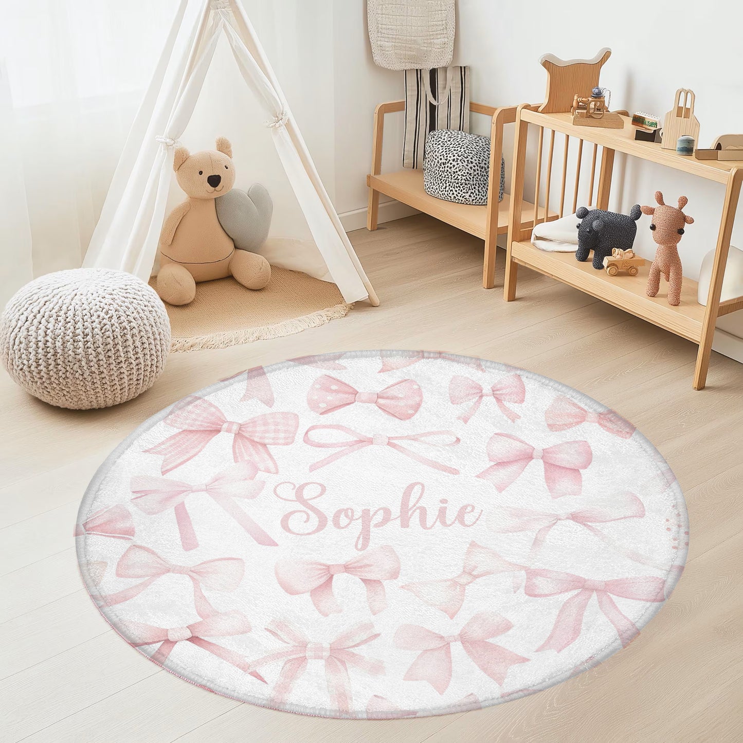 Pink Bow Round Rug